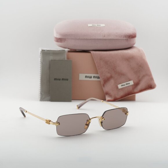 Miu Miu MUB50S 5AK20I Rectangle Sunglasses – Gold/Light Brown